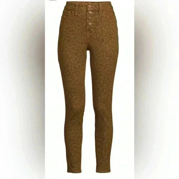 Time And True Leopard Animal Print Brown High Rise Curvy Jeans Pants Sz 4 - Picture 2 of 8